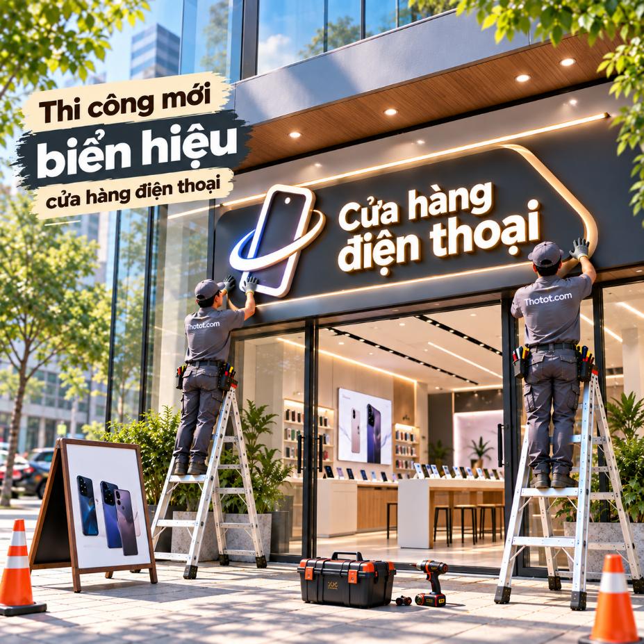 Thi công mới biển hiệu cửa hàng